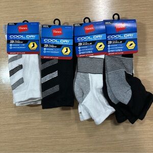 NWT Hanes Cool Dri Socks Lot 12 Pairs NWT White/Black Crew Shoe Size Men's 6-12